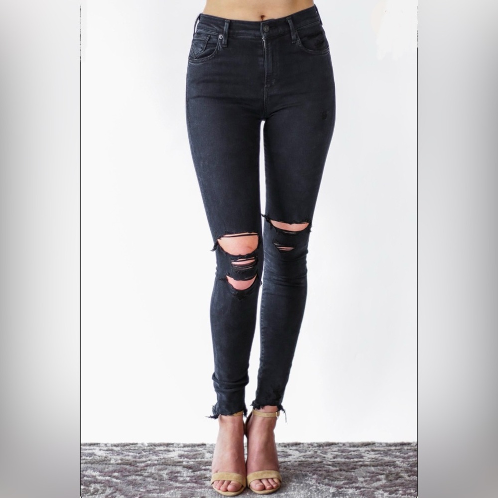AGOLDE Black Sophie Hi Rise distressed Skinny